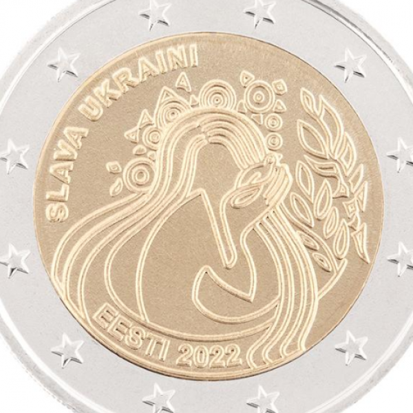 2 millió darab "Slava Ukraini" feliratú 2 eurós érmét vertek az észtek